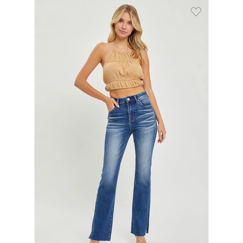Risen High Rise Raw Hem Straight Leg Jeans with Side Slit Blue Size 3 26W